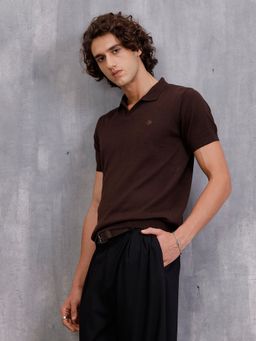 WROGN - Brown Pure Cotton Solid Polo T-Shirt