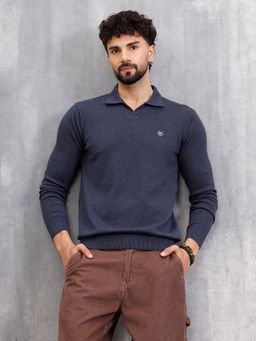 WROGN - Navy Blue Pure Cotton Solid Polo T-Shirt