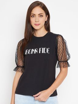 CAMLA - Black Solid Round Neck T-Shirt Black