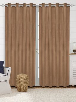 Saral Home - Saralhome LA CRME Plain Velvet Long Door Curtain 2pc Brown (4x9 Feet)