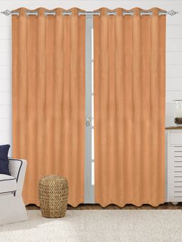 Saral Home - Saralhome LA CRME Plain Velvet Long Door Curtain 2pc Rust (4x9 Feet)