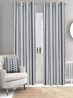 Saral Home - Saralhome Aveda Velvet Boho Print Long Door Curtain 1pc Ivory (4x9 Feet)