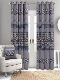 Saral Home - Saralhome Quite Velvet Digital Print Long Door Curtain 2pc Dk Grey (4x9 Feet)