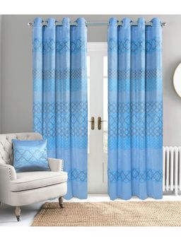 Saral Home - Saralhome Quite Velvet Digital Print Long Door Curtain 1pc Lt Blue (4x9 Feet)
