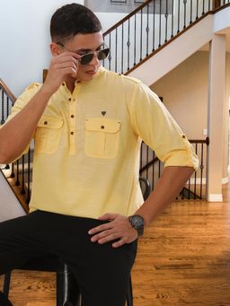 KUONS AVENUE - Yellow Men's Cotton Short Pathani Kurta