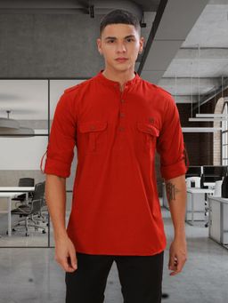 KUONS AVENUE - Rust Men's Cotton Short Pathani Kurta