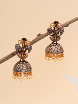 Karatcart - Gold Plated Grey Meena Mata Laxmi Jhumki Earrings for Women