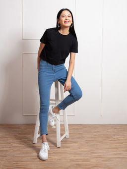 Twenty Dresses by Nykaa Fashion - Brigitte Blue Solid Skinny Jeans
