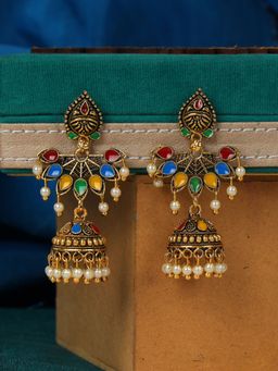 Anika's Creations - Traditional Gold Plated Party Wear Antique Multicolour Jhumka Earring