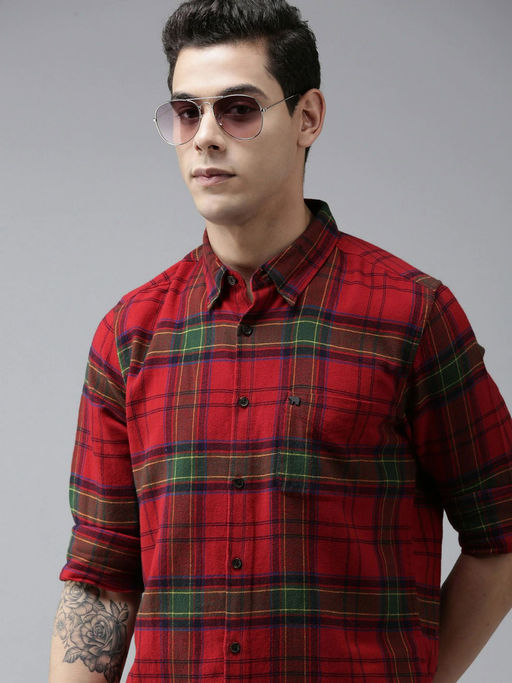 Buy The Bear House Mens Red Checked Slim Fit Flannel Shirt Online