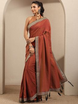Libas - Rust Silk blend Saree With Unstitched Blouse