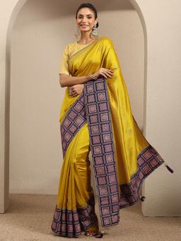 Libas - Mustard Silk blend Saree With Unstitched Blouse
