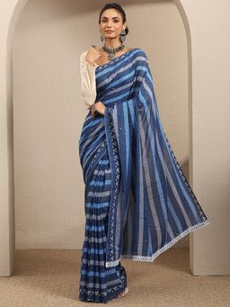 Libas - Blue Cotton blend Saree With Unstitched Blouse