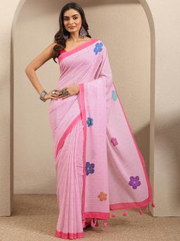 Libas - pink cotton blend Saree With Unstitched Blouse