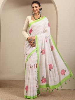 Libas - Off White cotton blend Saree With Unstitched Blouse