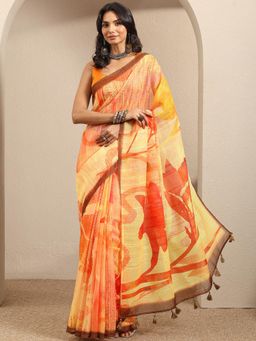 Libas - Printed cotton blend Saree With Unstitched Blouse