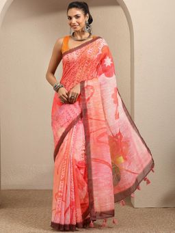 Libas - Printed cotton blend Saree With Unstitched Blouse