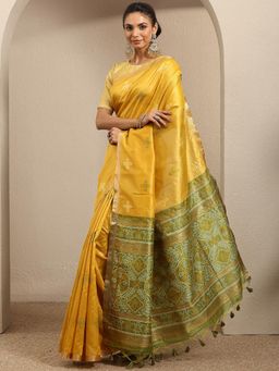 Libas - Mustard Woven Design Silk blend Saree With Unstitched Blouse