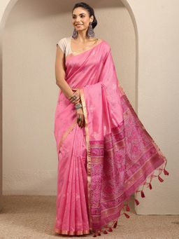 Libas - Pink Woven Design Silk blend Saree With Unstitched Blouse