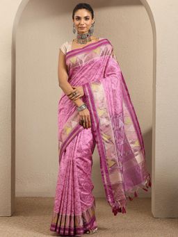 Libas - Pink Woven Design Silk blend Saree With Unstitched Blouse