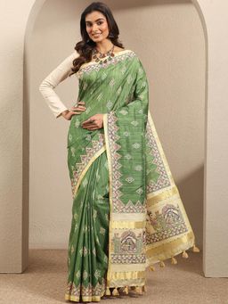 Libas - Green Silk blend Saree With Unstitched Blouse