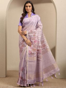 Libas - Lavender Silk blend Saree With Unstitched Blouse