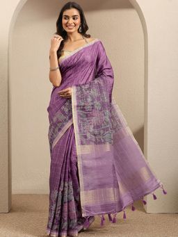 Libas - Purple Silk blend Saree With Unstitched Blouse