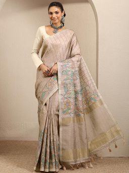 Libas - Beige Silk blend Saree With Unstitched Blouse