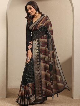 Libas - Printed Silk blend Saree With Unstitched Blouse