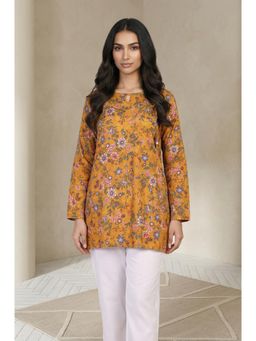 Aurelia - Womens Mustard Floral Printed Rayon Twill Straight Kurti