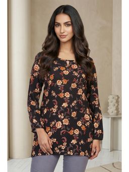 Aurelia - Womens Black Floral Printed Straight Kurti