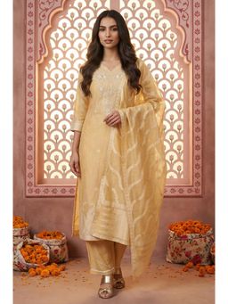 Aurelia - Womens Yellow Straight Kurta with Pant & Dupatta