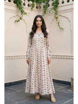 Folksong - Cream Ethnic Motifs Sequins Cotton Silk Blend Anarkali Kurta