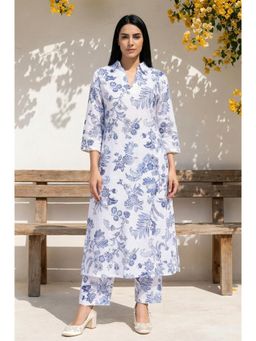 W - Floral Printed Pure Cotton Straight Kurta with Pant