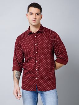 Cantabil - Men Casual Maroon Full Sleeves Shirt