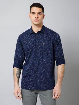 Cantabil - Men Casual Navy Blue Full Sleeves Shirt