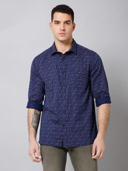 Cantabil - Men Casual Navy Blue Full Sleeves Shirt