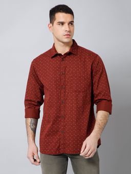 Cantabil - Men Casual Maroon Full Sleeves Shirt