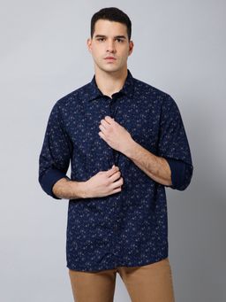 Cantabil - Men Casual Navy Blue Full Sleeves Shirt