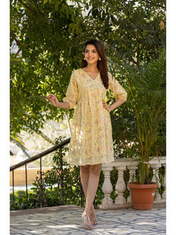Zolo Label - Lemon Yellow Embroidered Knee Length