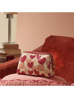 Pure Home + Living - Pink Heart Print Faux Leather Vanity Pouch (S)