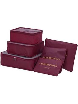 Awestuffs - Maroon Travel Luggage Organizer Packing Cubes Pouch (Pack Of 6)