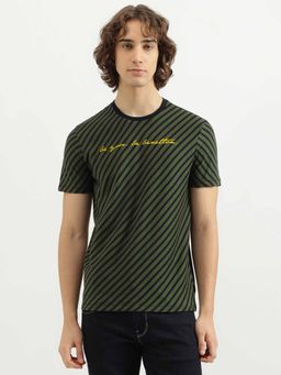 United Colors of Benetton - Green Relaxed Fit Crew Neck Striped T-Shirt