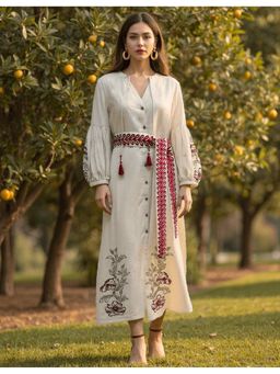 Naava - Ivory Handwoven Mist & Meadow Embroidered Dress