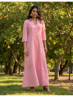 Naava - Pink Handwoven Cotton Petal Picnic Dress with Slip