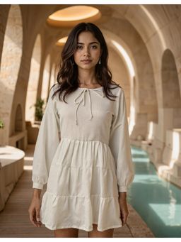 Naava - White Handwoven Cotton Summers Drop Hem Dress