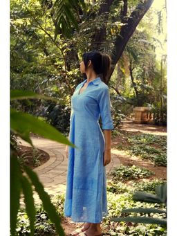Naava - Sky Blue Handwoven Cotton Petal Picnic Dress with Slip