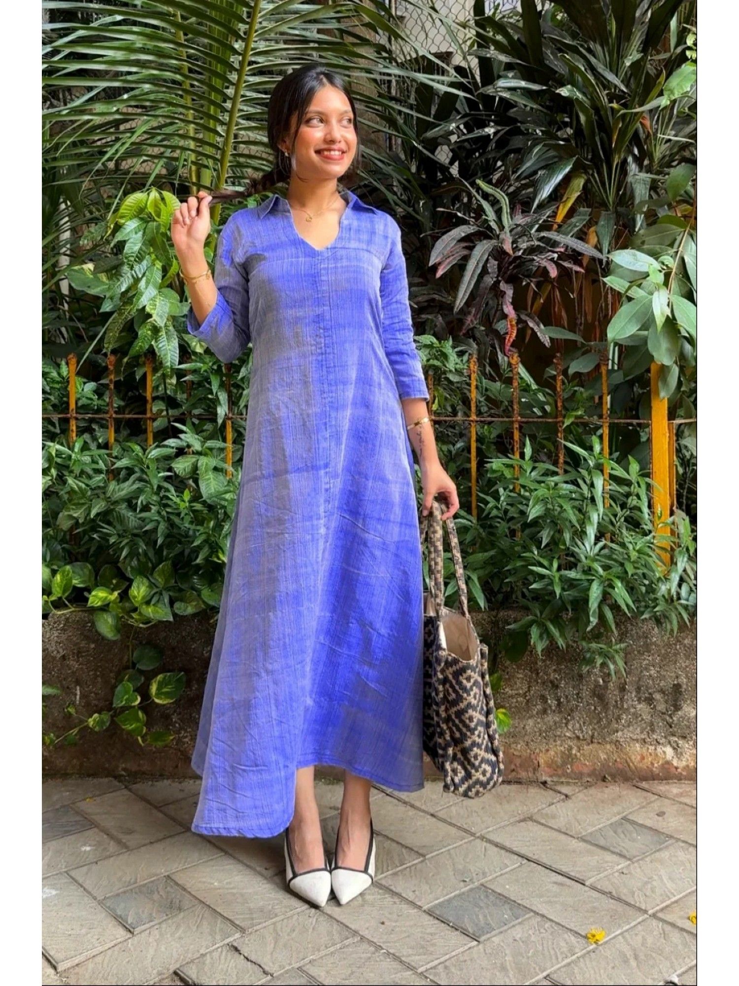 naava Indigo Handwoven Cotton Petal Picnic Dress with Slip-picture-12