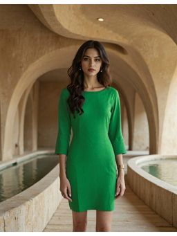 Naava - Green Handwoven Twiggy Woven Shift Cotton Dress