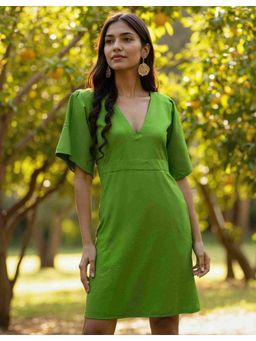 Naava - Green Handwoven Cotton Citrus Dress